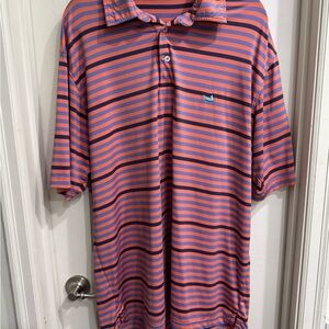 Southern Marsh Orange and Purple Polo Shirt Casual Striped